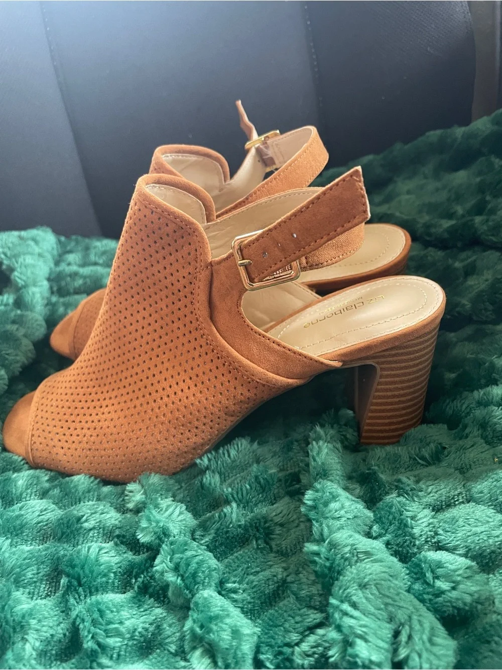 NWT Liz Claiborne Women’s Tan Suede Peep-Toe Slingback Heeled Booties size 8